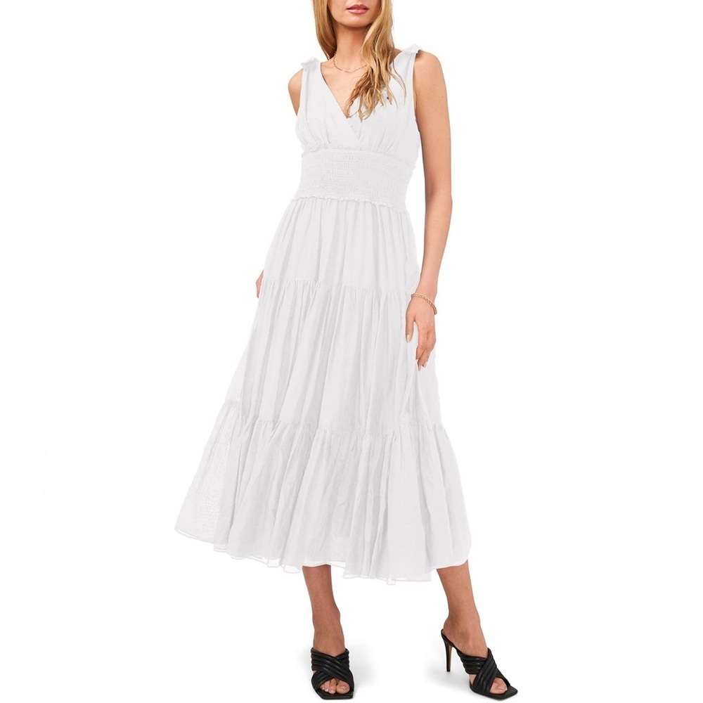 NWT Vince Comuto| Sleeveless V-Neck Poplin Smocked Waist Maxi Dress| White|Small